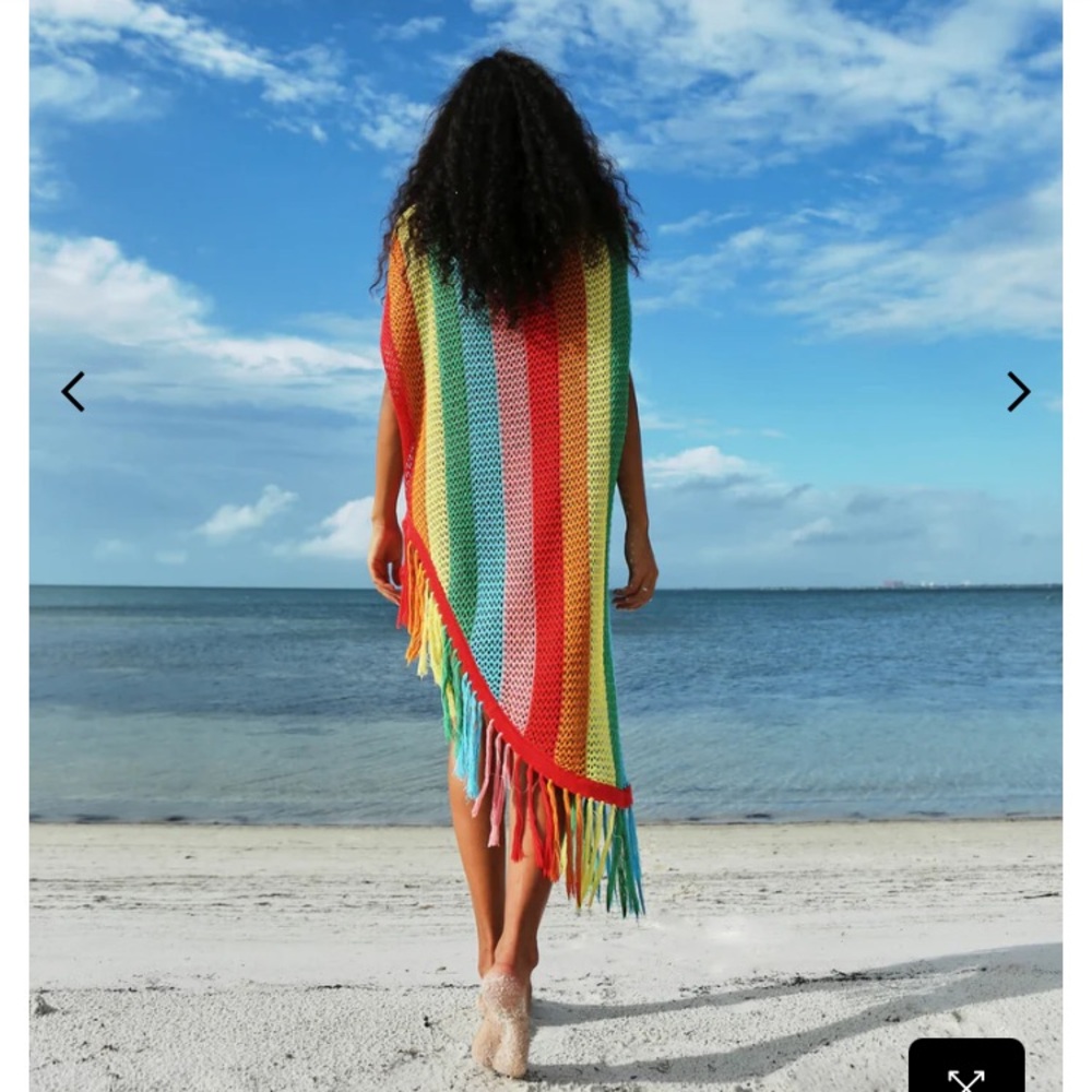 Pitusa Multicolor rainbow Striped crochet Fringe Dress